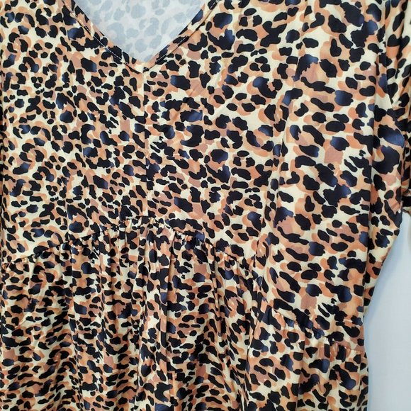 Women's Baby Doll Dress with Pockets, L, Leopard, Long Sleeve Flowy Tunic V Neck - Picture 4 of 9